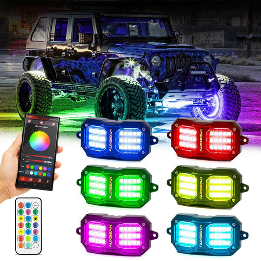 NEW Vibrant série | 6PCS RGB LED Rock Lights Kit Multicolor Neon Underglow Lights avec Bluetooth APP & Remote Control