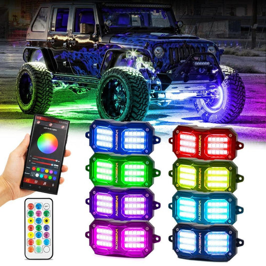NEW Vibrant série | Upgraded RGB LED Rock Lights Kit Multicolor Neon Underglow Lights avec Bluetooth APP & Remote Control
