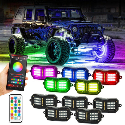 NEW Vibrant série | 10 pièces RGB LED éclairages de soubassement Kit Multicolor Neon éclairage sous caisse avec Bluetooth APP