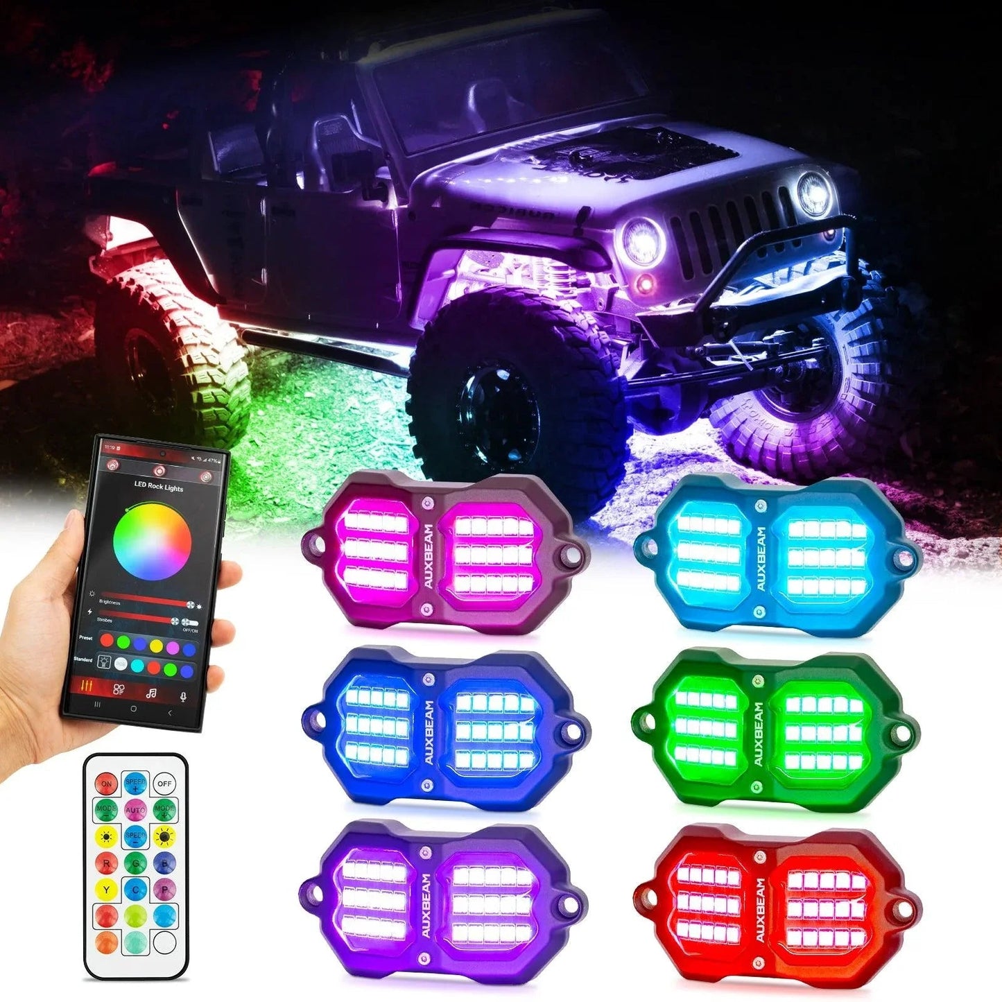 NEW Vibrant série | Upgraded RGB LED Rock Lights Kit Multicolor Neon Underglow Lights avec Bluetooth APP & Remote Control –…