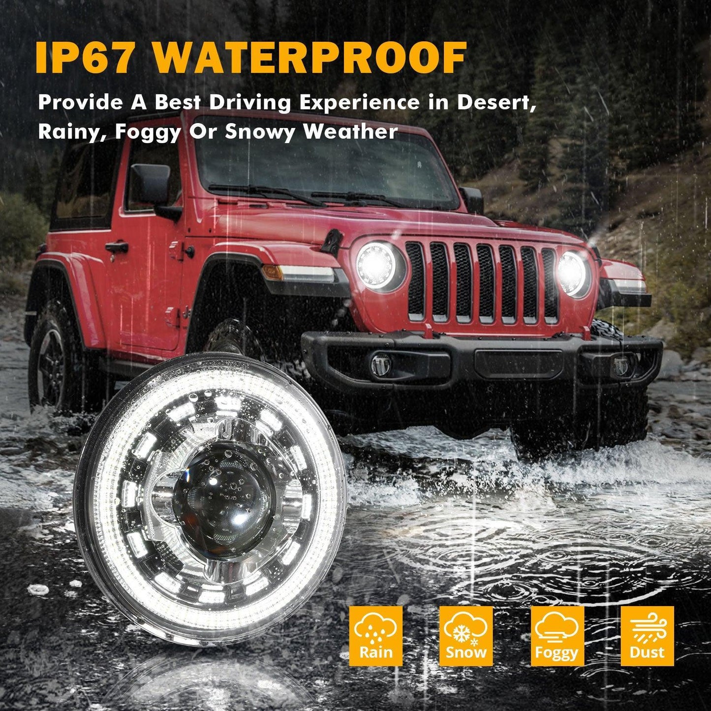 Starlight Flow série 7 Inch 135W DOT Approved LED Headlights avec DRL&clignotant High Low Beam pour Jeep Wrangler JK TJ LJ C…