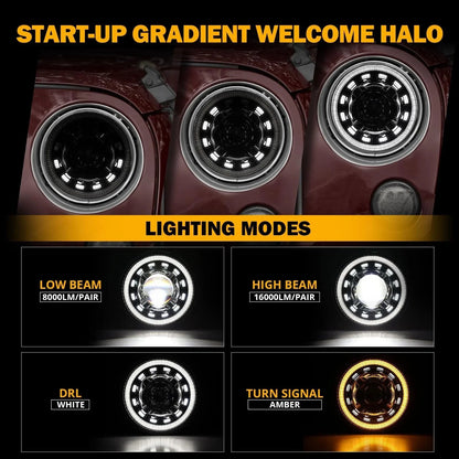 Starlight Flow série 7″ 135 W homologation DOT phares LED avec DRL&clignotant High feux de croisement pour Jeep Wrangler JK