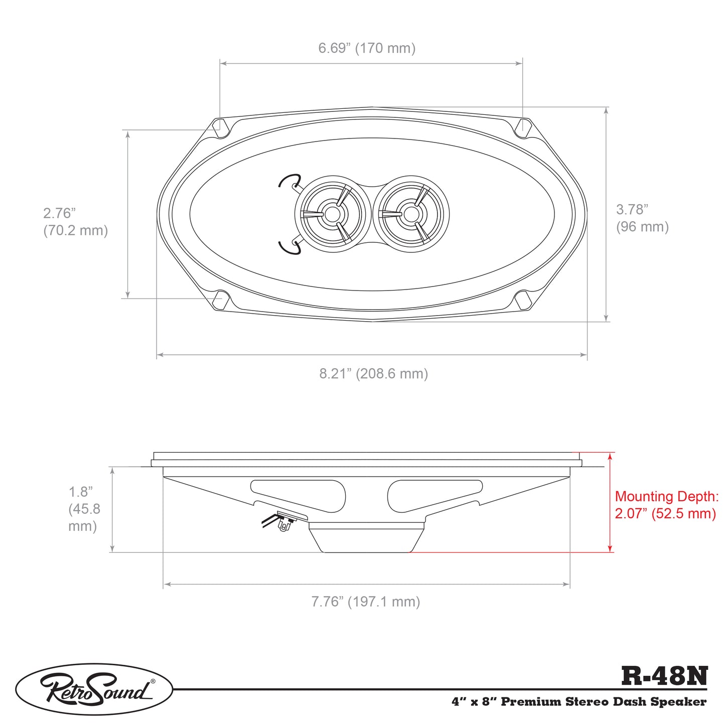RETROSOUND DVC-Speaker 4''x8'', 101x202mm (piece), Neodym – vue 3