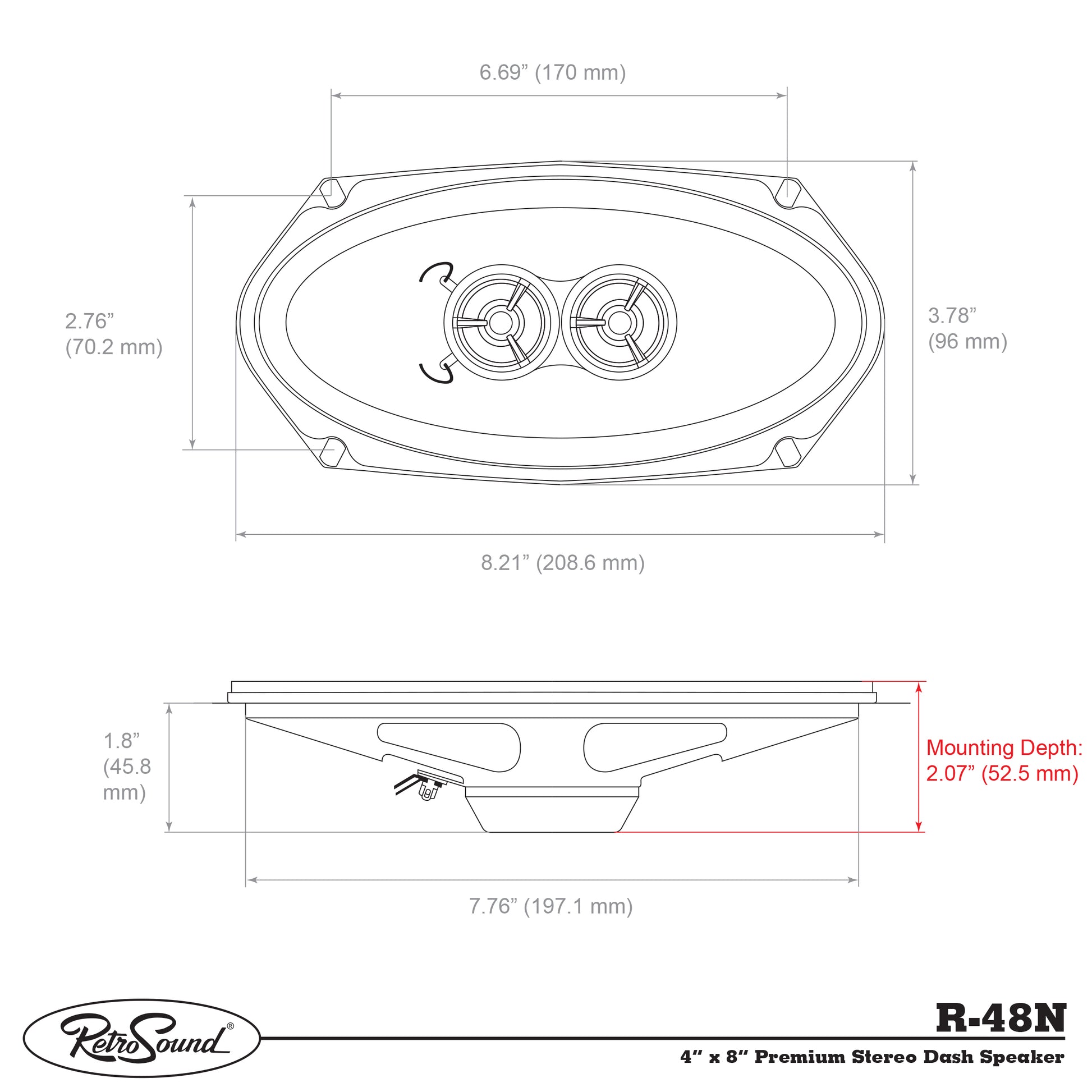 RETROSOUND DVC-Speaker 4''x8'', 101x202mm (piece), Neodym – vue 3