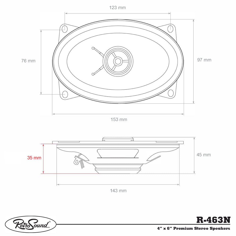 RETROSOUND Speaker 4''x6'', 97 x 153mm (pair), Neodym – vue 3