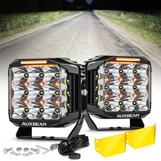 V-MAX série | 7 Inch 228W 26100LM faisceau combiné Side Shooter LED Square Pod Lights avec orange DRL&rétroéclairage