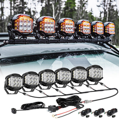 V-MAX série | 5″ 168 W 16 440 lm faisceau combiné éclairage latéral LED rond projecteurs LED compacts avec orange DRL – vue