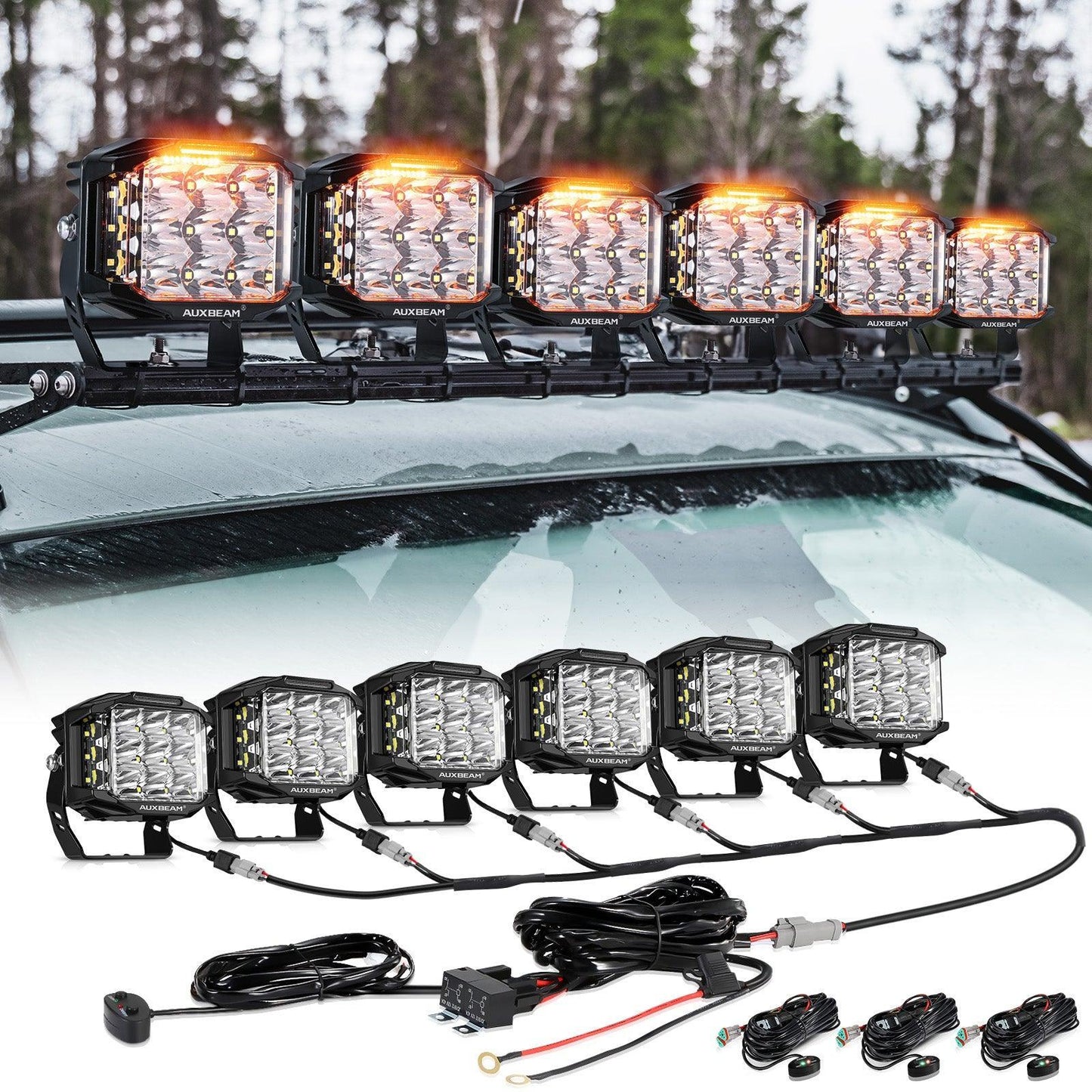 V-MAX série | 5 Inch 168W 16440LM faisceau combiné Side Shooter LED Square Pod Lights avec orange DRL – vue 16