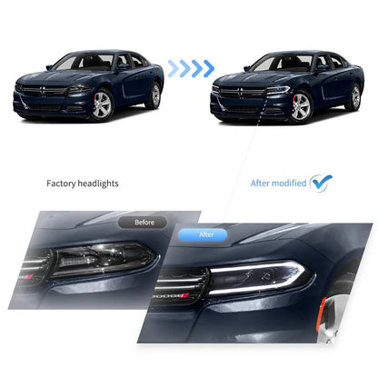 LED bloc optique avant projecteur double faisceau noir pour 2015–2023 Dodge Charger 7th Gen (LD) – vue 6 – NOVADOMIO