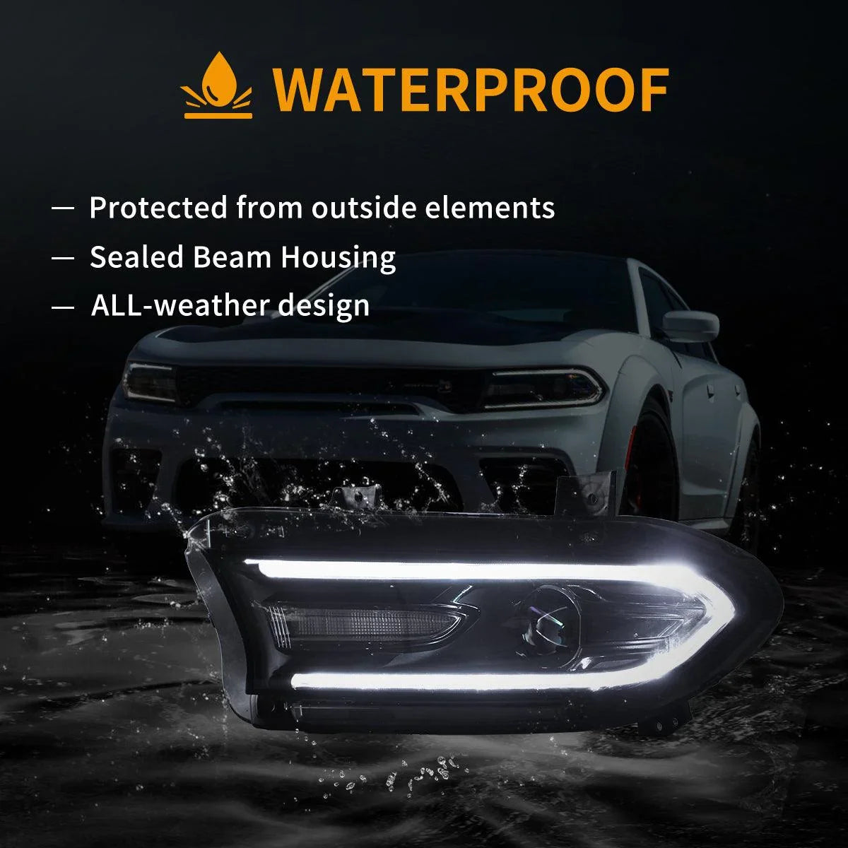 LED bloc optique avant Dual Beam Projector noir pour 2015-2023 Dodge Charger 7th Gen(LD) – vue 8