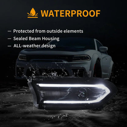 LED bloc optique avant projecteur double faisceau noir pour 2015–2023 Dodge Charger 7th Gen (LD) – vue 8 – NOVADOMIO
