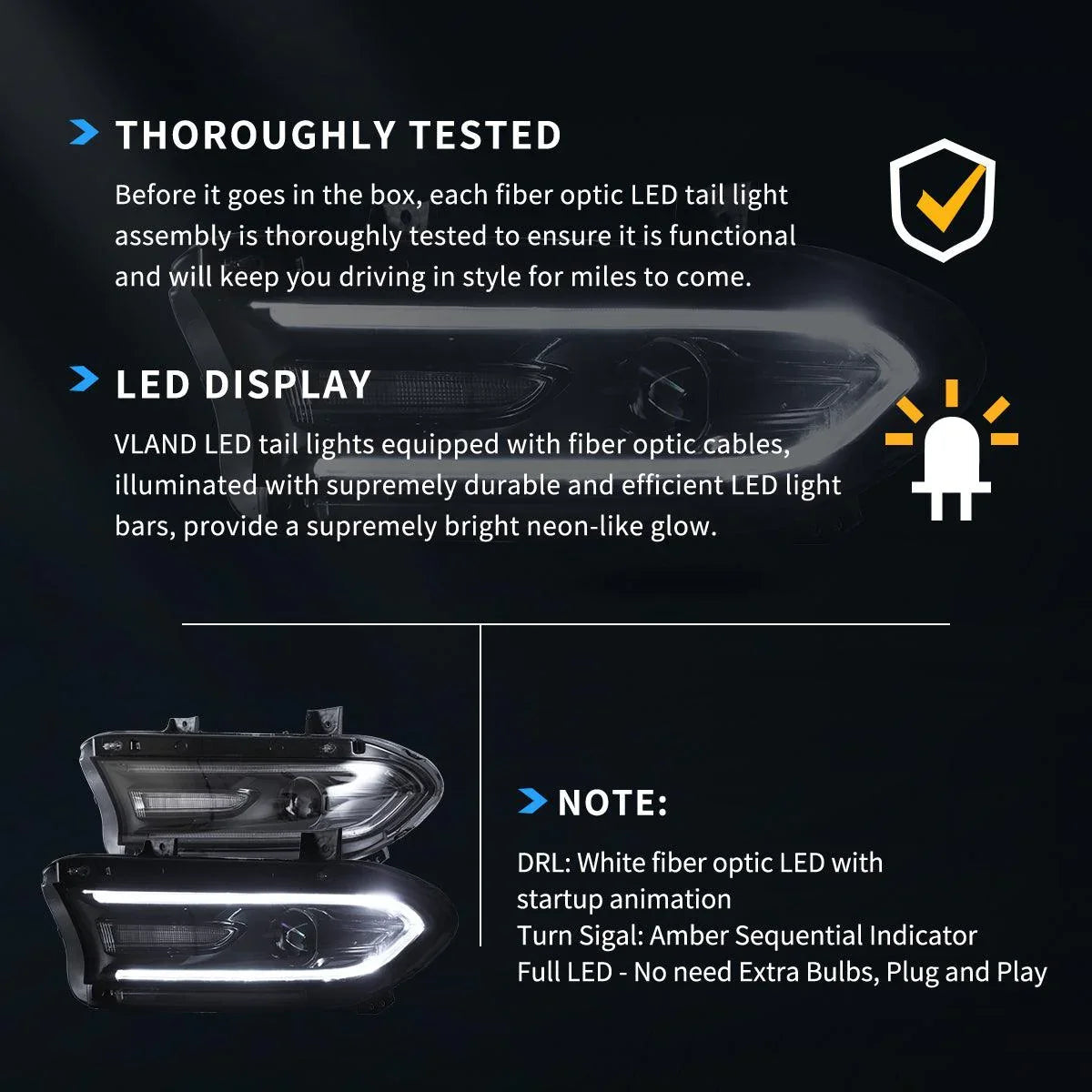 LED bloc optique avant Dual Beam Projector noir pour 2015-2023 Dodge Charger 7th Gen(LD) – vue 7