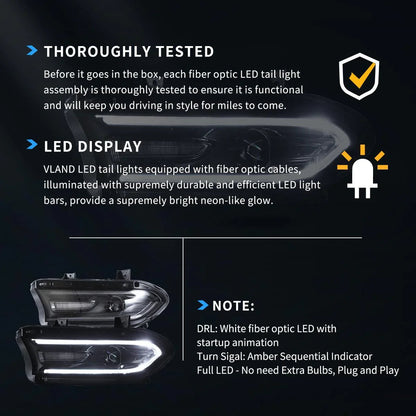 LED bloc optique avant projecteur double faisceau noir pour 2015–2023 Dodge Charger 7th Gen (LD) – vue 7 – NOVADOMIO