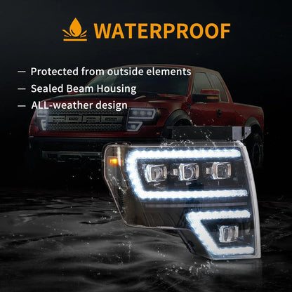 LED bloc optique avant Matrix Projector noir pour 2009–2014 Ford F150 12th Gen modèles – vue 5 – NOVADOMIO
