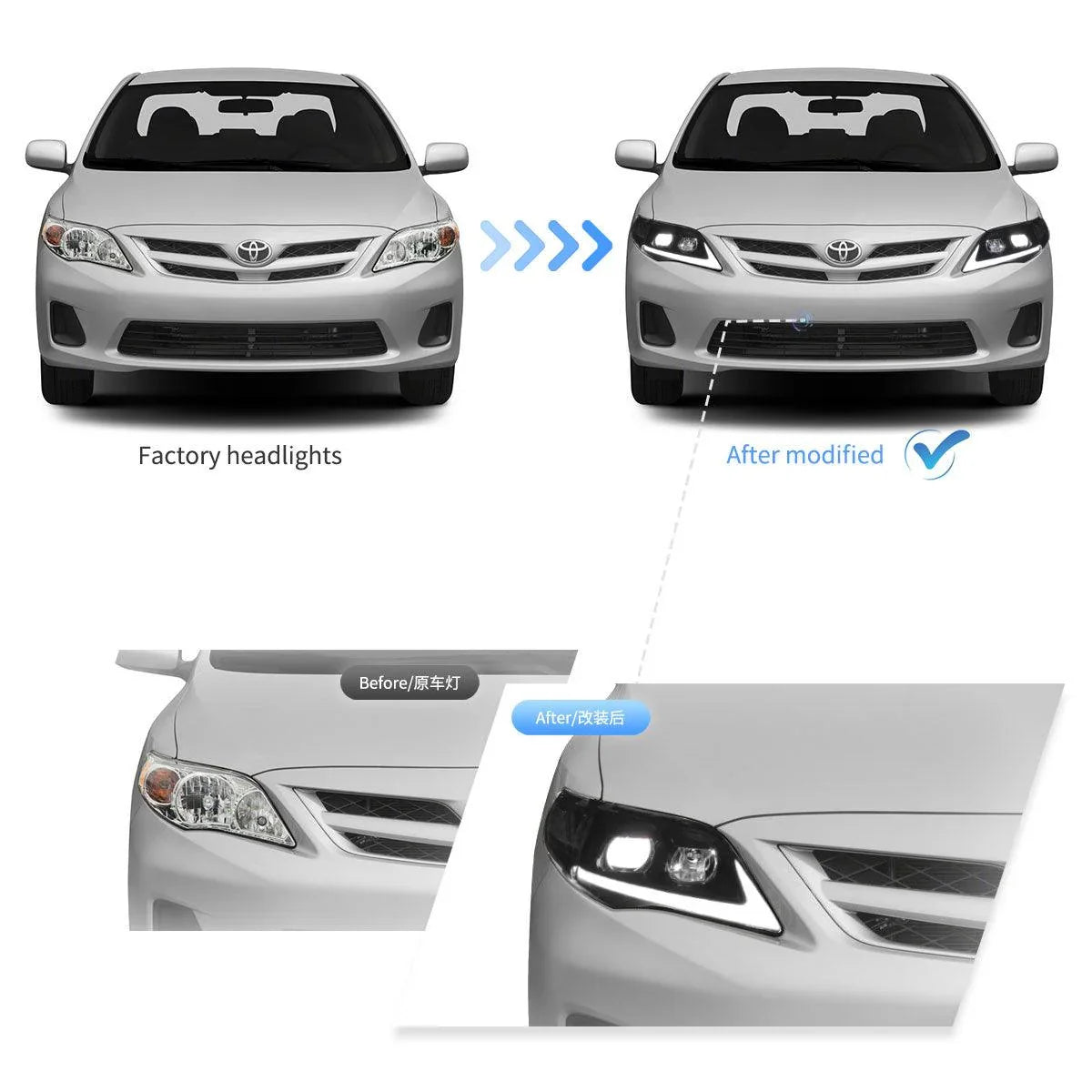 LED bloc optique avant Projector noir pour 2011-2013 Toyota Corolla 10th Gen (E140 Wide-Body) Facelift – vue 7