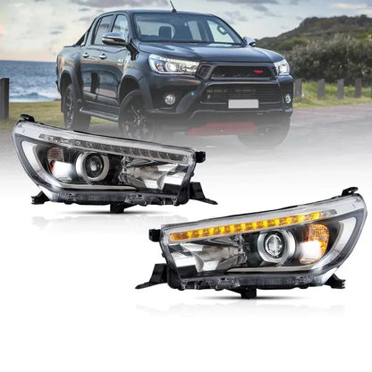 LED bloc optique avant projecteur double faisceau noir pour 2015–2020 Toyota Hilux SR5 8th Gens (GUN125, GUN126R)