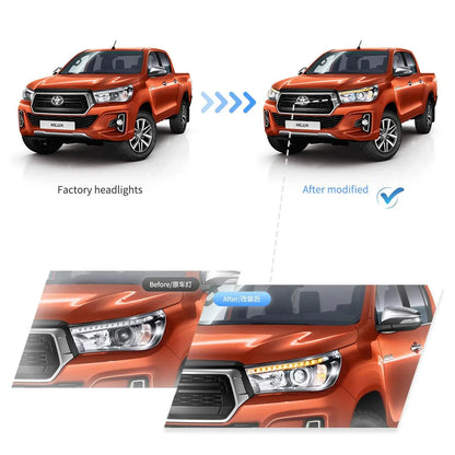 LED bloc optique avant projecteur double faisceau noir pour 2015–2020 Toyota Hilux SR5 8th Gens (GUN125, GUN126R)