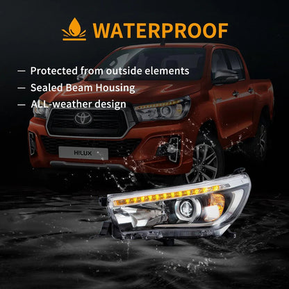 LED bloc optique avant projecteur double faisceau noir pour 2015–2020 Toyota Hilux SR5 8th Gens (GUN125, GUN126R)