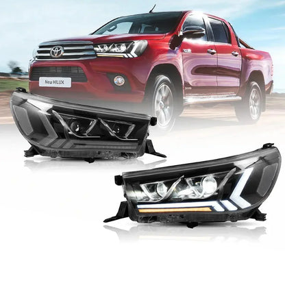 LED bloc optique avant projecteur double faisceau noir pour 2015–2020 Toyota Hilux SR5 8th Gens (GUN125, GUN126R)