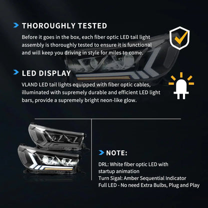 LED bloc optique avant 2nd projecteur double faisceau noir pour 2015–2020 Toyota Hilux SR5 8th Gens (GUN125, GUN126R)