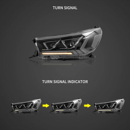 LED bloc optique avant projecteur double faisceau noir pour 2015–2020 Toyota Hilux SR5 8th Gens (GUN125, GUN126R)