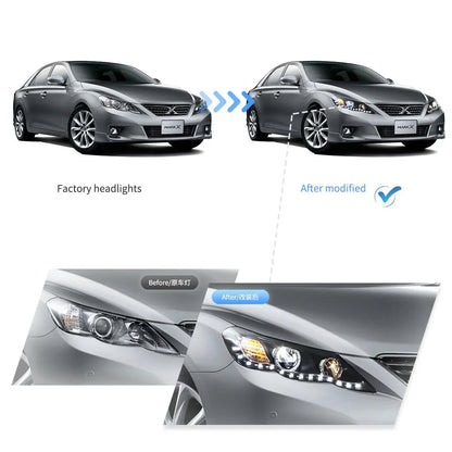 LED bloc optique avant projecteur double faisceau noir pour 2009–2013 Toyota Reiz/Mark X 2th Gen (GRX130) Pre-Facelift – vue