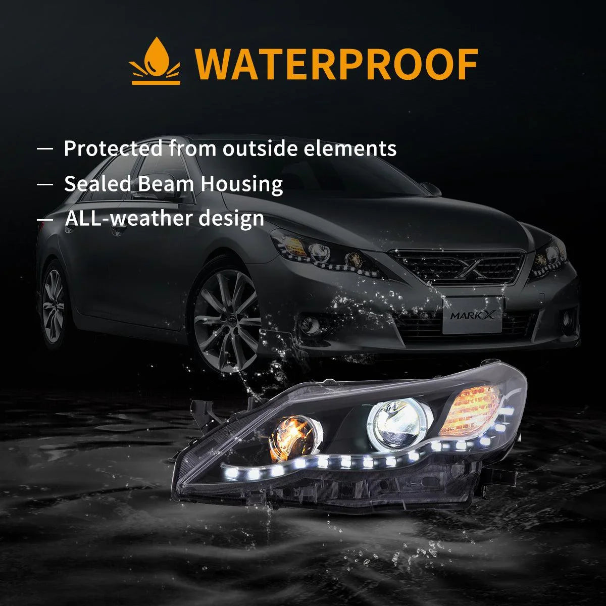 LED bloc optique avant Dual Beam Projector noir pour 2009-2013 Toyota Reiz/Mark X 2th Gen (GRX130) Pre-Facelift – vue 8