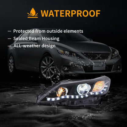 LED bloc optique avant projecteur double faisceau noir pour 2009–2013 Toyota Reiz/Mark X 2th Gen (GRX130) Pre-Facelift – vue