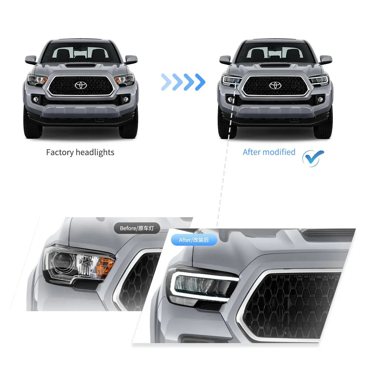 LED bloc optique avant Reflection Bowl Chrome pour 2016-2023 Toyota Tacoma 3th Gen (N300) – vue 7