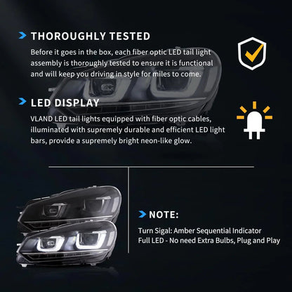 LED bloc optique avant projecteur double faisceau avec Demon Eyes noir pour 2008–2014 Volkswagen Golf 6th Gen (Mk6/A6 Typ 5K)