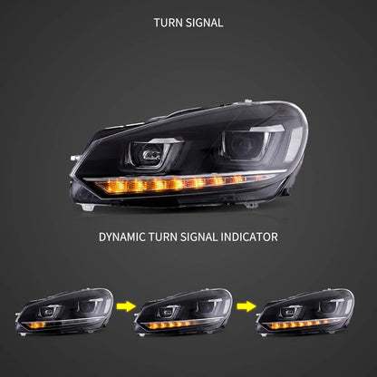 LED bloc optique avant projecteur double faisceau avec Demon Eyes noir pour 2008–2014 Volkswagen Golf 6th Gen (Mk6/A6 Typ 5K)