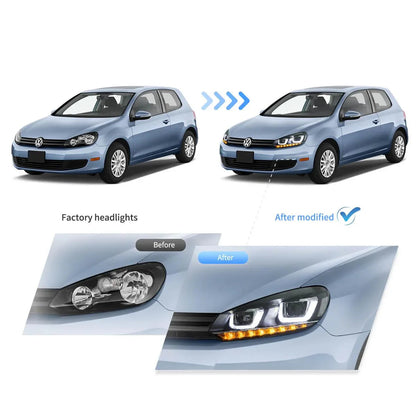 LED bloc optique avant projecteur double faisceau avec Demon Eyes noir pour 2008–2014 Volkswagen Golf 6th Gen (Mk6/A6 Typ 5K)