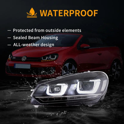 LED bloc optique avant projecteur double faisceau avec Demon Eyes noir pour 2008–2014 Volkswagen Golf 6th Gen (Mk6/A6 Typ 5K)