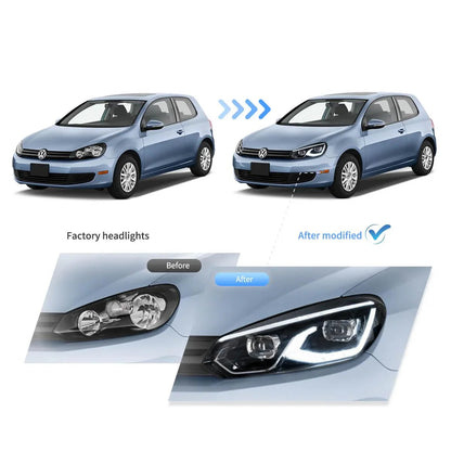 LED bloc optique avant projecteur double faisceau noir pour 2008–2014 Volkswagen Golf 6th Gen (Mk6/A6 Typ 5K) – vue 7