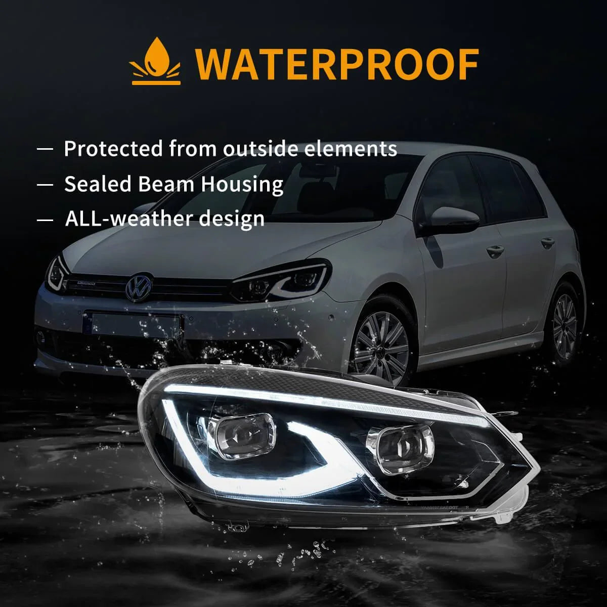 LED bloc optique avant Dual Beam Projector noir pour 2008-2014 Volkswagen Golf 6th Gen (Mk6/A6 Typ 5K） – vue 8