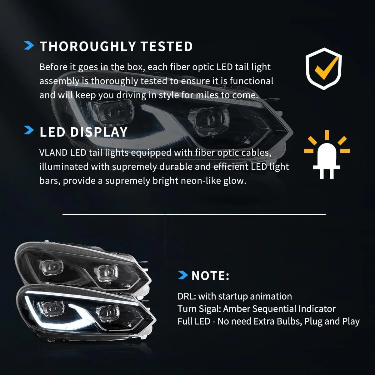 LED bloc optique avant Dual Beam Projector noir pour 2008-2014 Volkswagen Golf 6th Gen (Mk6/A6 Typ 5K） – vue 9