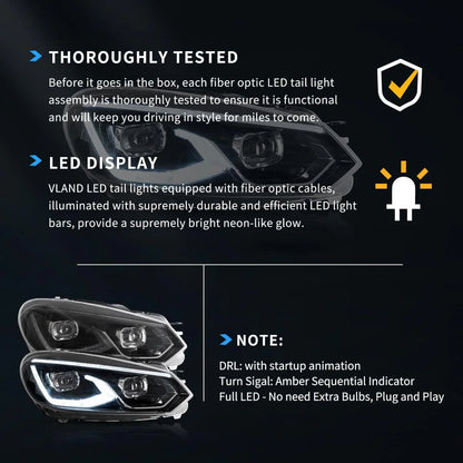 LED bloc optique avant projecteur double faisceau noir pour 2008–2014 Volkswagen Golf 6th Gen (Mk6/A6 Typ 5K) – vue 9