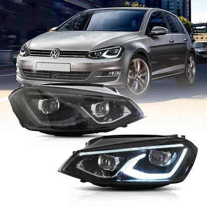 LED bloc optique avant projecteur double faisceau noir pour 2014–2017 Volkswagen Golf 7th Gen (Mk7, Typ 5G) Hatchback