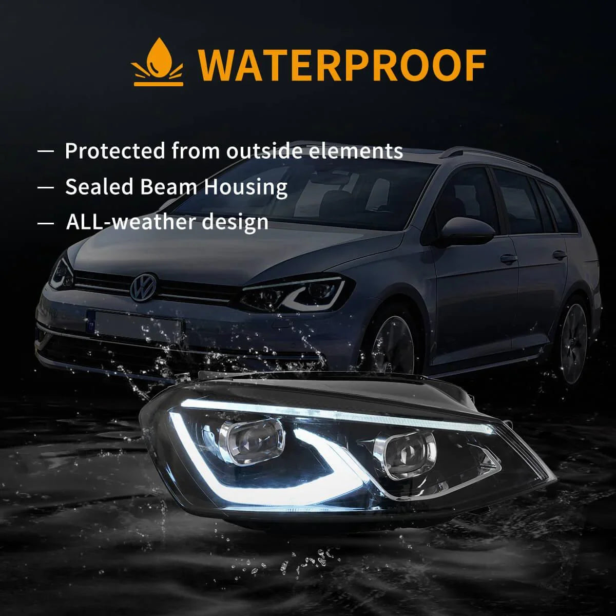 LED bloc optique avant Dual Beam Projector noir pour 2014-2017 Volkswagen Golf 7th Gen (Mk7,Typ 5G) Hatchback – vue 7