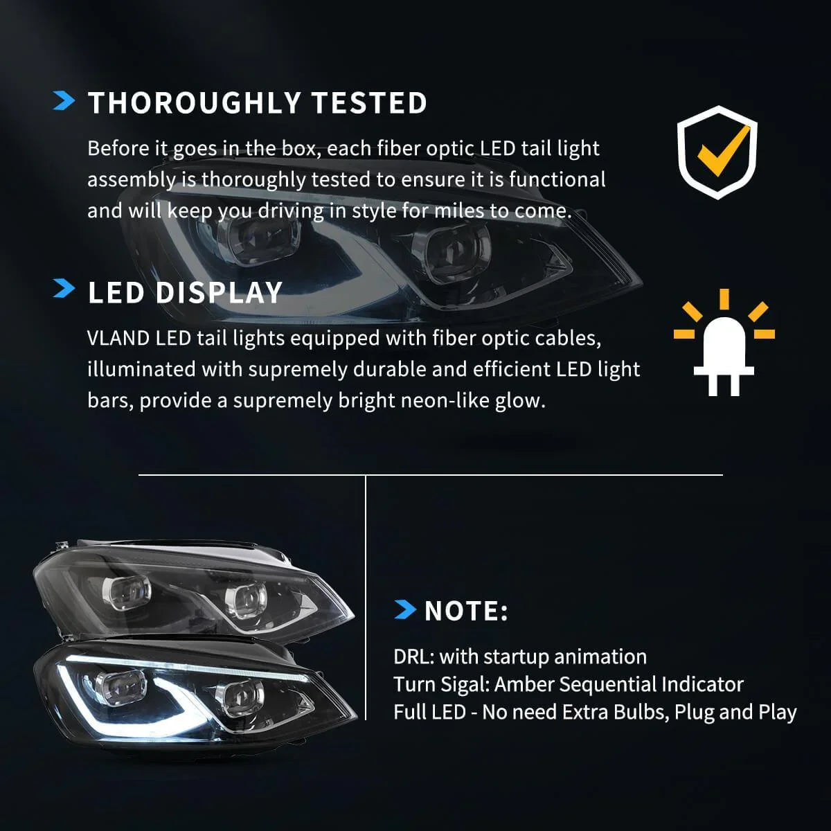 LED bloc optique avant HID Dual Beam Projector noir pour 2014-2017Volkswagen Golf 7th Gen (Mk7, Typ 5G) Hatchback – vue 9