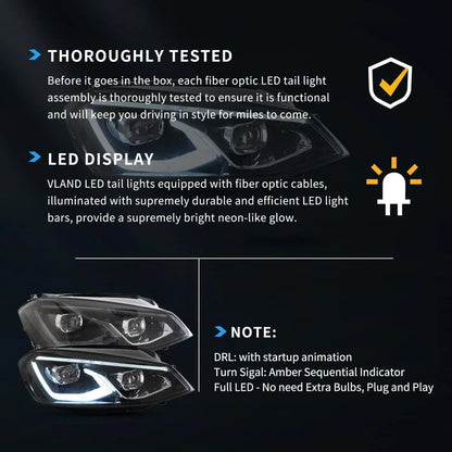 LED bloc optique avant projecteur double faisceau noir pour 2014–2017 Volkswagen Golf 7th Gen (Mk7, Typ 5G) Hatchback – vue 8