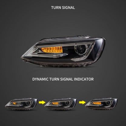 LED bloc optique avant projecteur double faisceau noir pour 2010–2018 Volkswagen Jetta – vue 4 – NOVADOMIO
