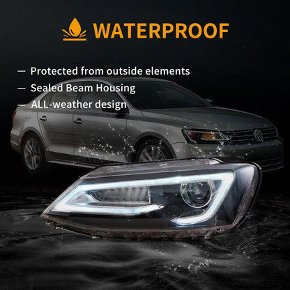LED bloc optique avant projecteur double faisceau noir pour 2010–2018 Volkswagen Jetta – vue 8 – NOVADOMIO
