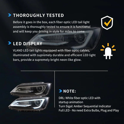 LED bloc optique avant projecteur double faisceau noir pour 2010–2018 Volkswagen Jetta – vue 9 – NOVADOMIO