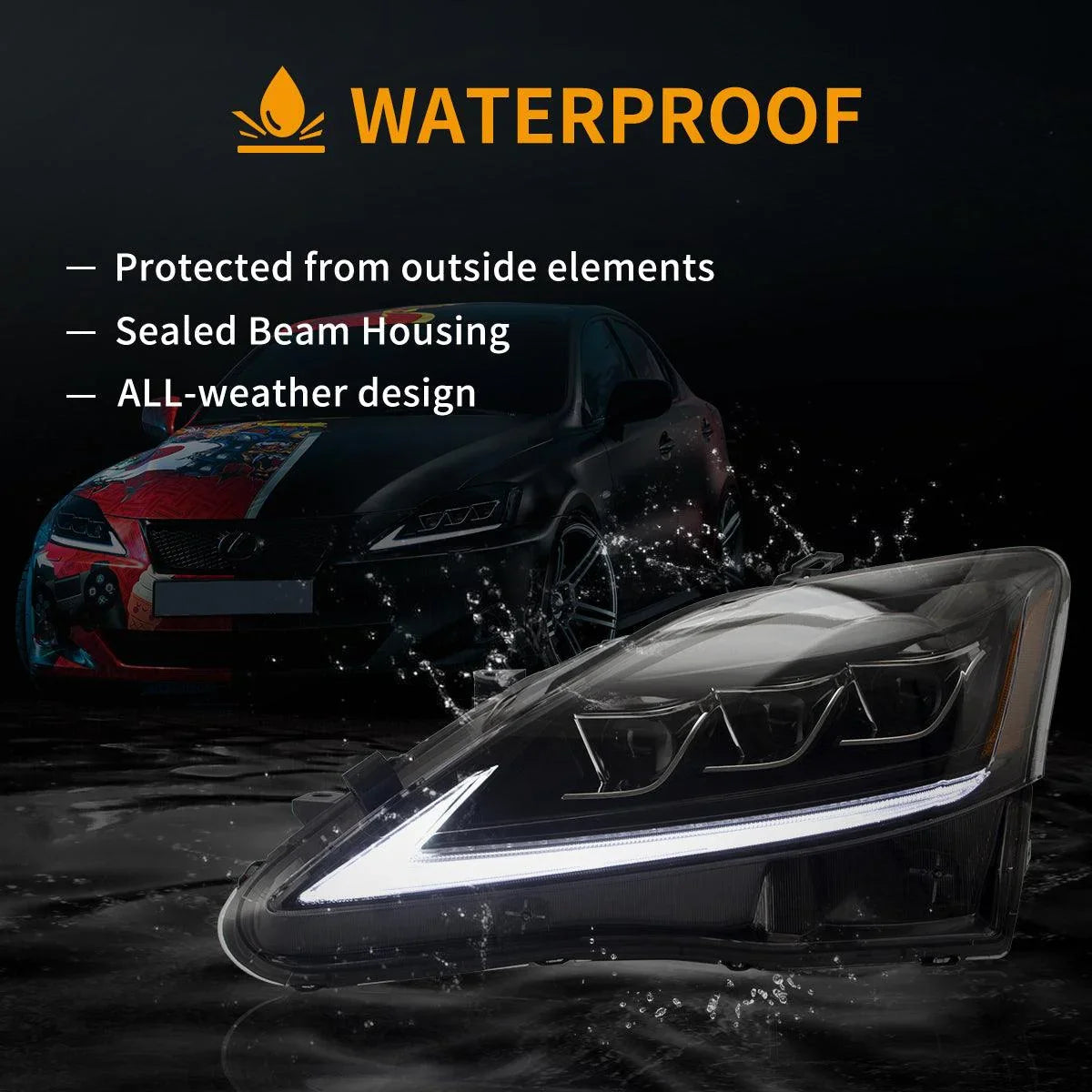 LED bloc optique avant Matrix Projector noir pour 2006-2012 Lexus IS250/IS250C/IS350/IS220d & 2008-2014 ISF(XE20) – vue 8
