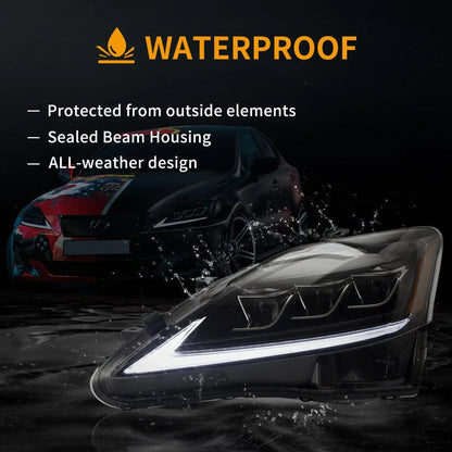 LED bloc optique avant Matrix Projector noir pour 2006–2012 Lexus IS250/IS250C/IS350/IS220d & 2008–2014 ISF (XE20) – vue 8