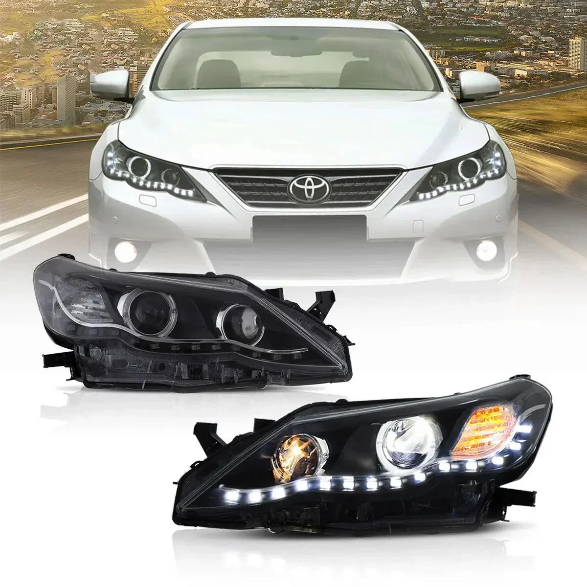 LED bloc optique avant Dual Beam Projector noir pour 2009-2013 Toyota Reiz/Mark X 2th Gen (GRX130) Pre-Facelift