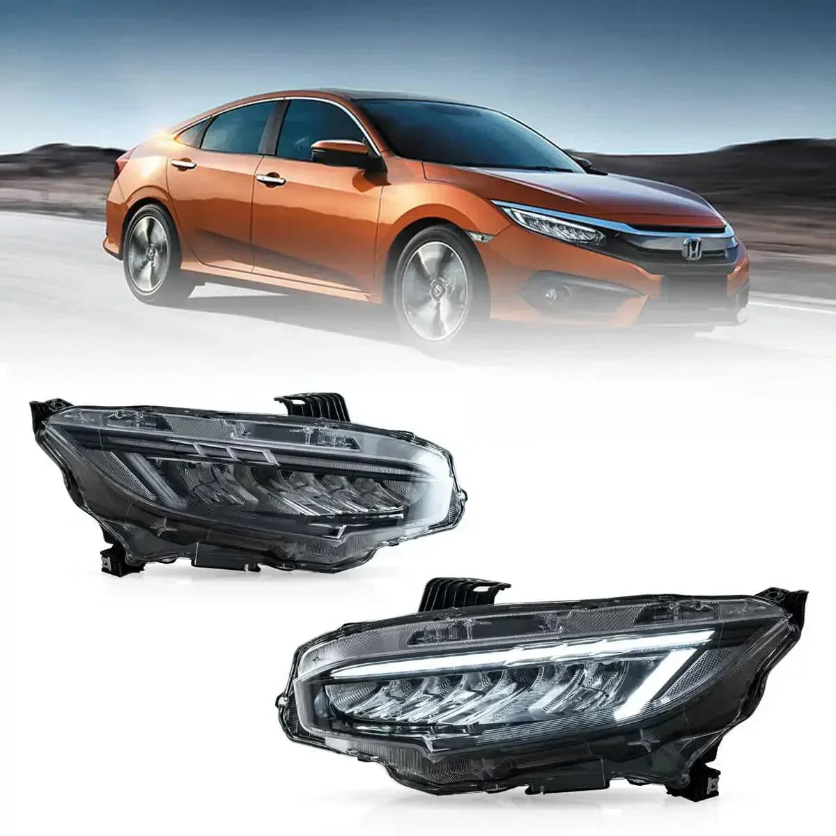 LED bloc optique avant Reflection Bowl Chrome pour 2016-2021 Honda Civic 10th Gen