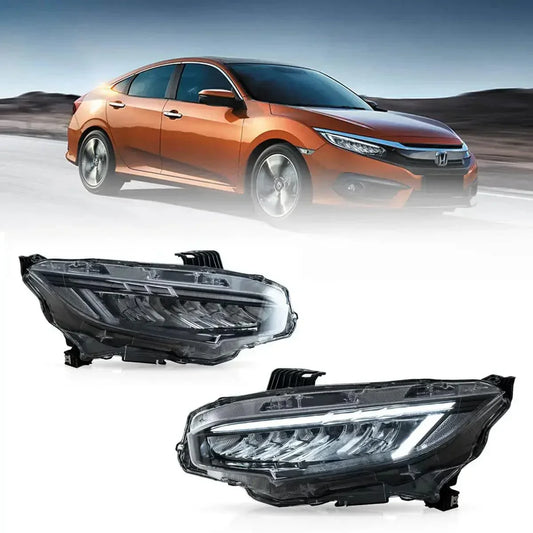 LED bloc optique avant Reflection Bowl Chrome pour 2016-2021 Honda Civic 10th Gen
