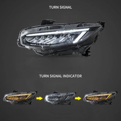 LED bloc optique avant Reflection Bowl chromé pour 2016–2021 Honda Civic 10th Gen – vue 2 – NOVADOMIO
